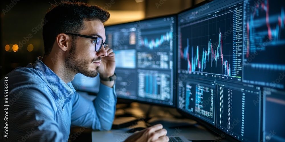 Fototapete Financial analyst reviewing fraud prevention data on a digital platform secure and comprehensive interface