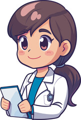 CuteFemaleDoctorCharacterHoldingMedicalRecordHealthcareProfessionalIllustrationTransparentBackgroundDoctorNurseHospitalClinicMedicalStudentPediatricsHealthcare kawaii anime cartoon chibi icon