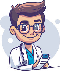 Friendly Cartoon Doctor Writing Prescription Medical Healthcare Illustration Background Hospital Clinic Physician Health Wellbeing Wellness Checkup Medical Professional Stethoscope Medicine Treatment