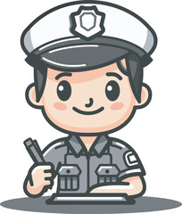 Cute Police Officer Writing On Notepad Cartoon Character Illustration Law Enforcement Security Officer Cop Policeman Background