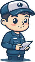 Cute Cartoon Security Guard Character Holding Document IllustrationProfessional Clip Art Officer Uniform Protection Job Occupation Service Male Man Boy Guarding Safety Digital Design Icon