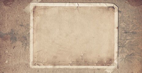 Old vintage album with postcards from his travels on paper background. Crimea