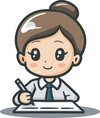 Cute Cartoon Businesswoman Character Writing On Paper Office Worker Business People Professional Businesswoman Illustration Isolated Background