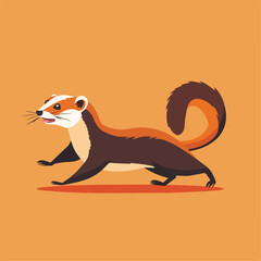 Tropical Ferret IllustrationWildlife Animal Orange Black Brown Forest Nature Mammal Design Colorful Cartoon Cute Isolated