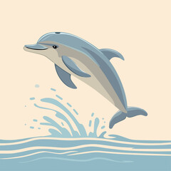 Happy Jumping Dolphin Ocean Cartoon Illustration Sea Wildlife Marine Animal Blue Water SplashNo Background