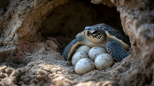 Close up Photograph of a Sea Turtle s Eggs Nestled in a Sandy Nest on a Tropical Beach  Concept of Nature Marine Life Cycle and Conservation