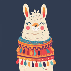 Cute Llama Alpaca Illustration Cartoon Character Smiling Happy Fun Colorful Boho Festive Party Decor Design Animal Wildlife Nature South America Peru Chile Greeting Card Invitation Graphic