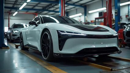 Obraz premium EV Luxury Car in Shop