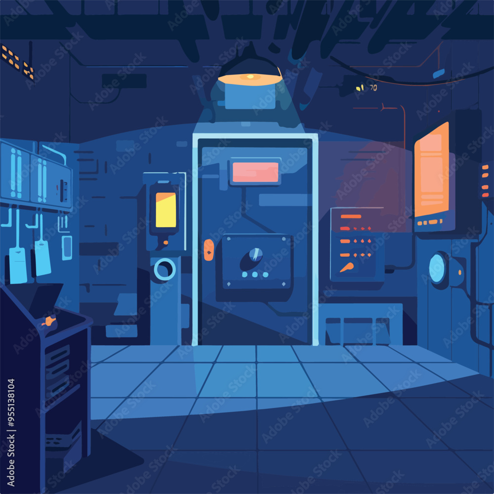 Wall mural dark futuristic server room data center technology system computer network illustration