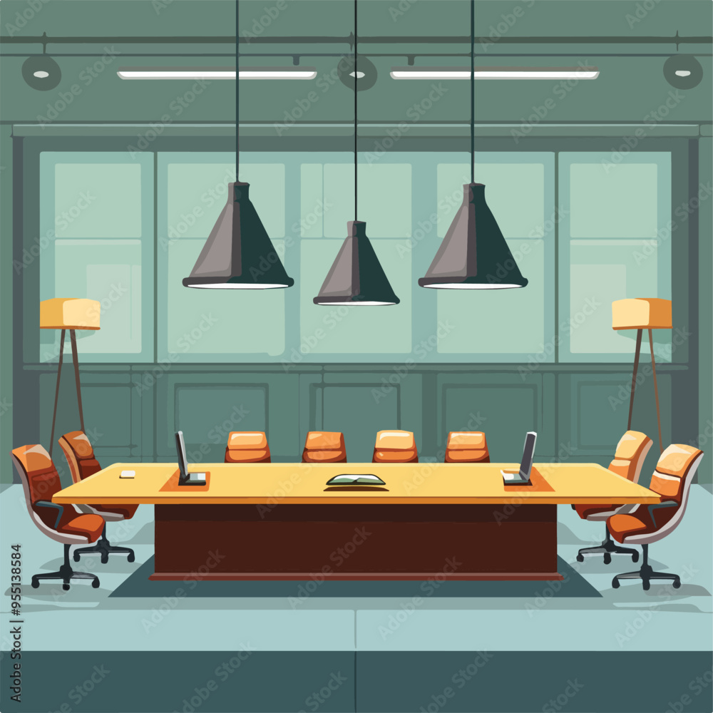 Poster Empty modern office conference room interior business meeting workspace furniture professional workplace illustrationbackground design element graphic vector icon symbol concept cartoon style flat