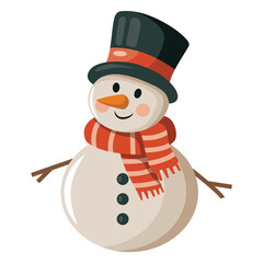A cartoon snowman with a red scarf and a black hat.