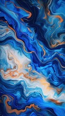 Obraz premium Abstract close-up of swirling blue and white liquid with gold accents, creating a dynamic and vibrant texture.