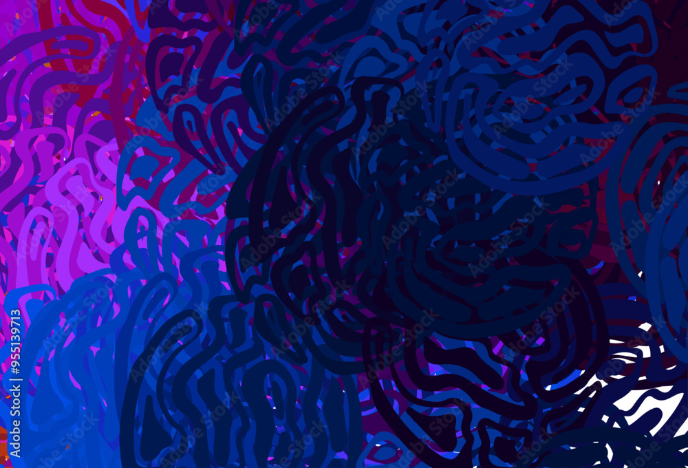 Poster light blue, red vector background with bent lines.