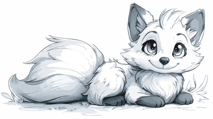 Cute Smiling Arctic Fox Cartoon Illustration Fluffy Tail Winter Wildlife Animal Background Digital Art Graphic Design Illustration