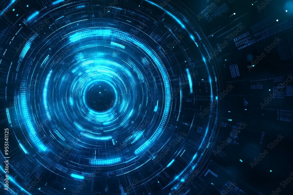 Wall mural blue technology background and abstract digital tech circle.copy space.