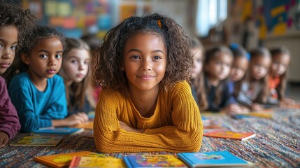 Engaging Storytime Session with Elementary School Students and Teacher Surrounded by Colorful Books