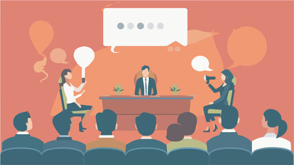 Business conference with audience and speakers business meeting and presentationillustration concept for banner website landing page template presentation infographic advertising marketing material