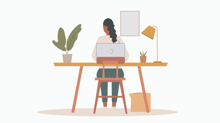 Woman working from home office on laptop computer at deskfreelance work from home entrepreneur online business student study remote work illustration graphic design element
