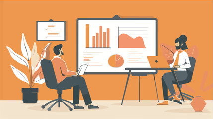 Business meeting teamwork office work colleagues working together discussing analytics charts graphs data analysis office interior business people teamwork concept illustrationno background
