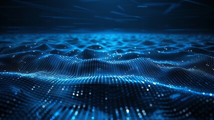 Abstract technology background with layered flowing particle waves, illustrating the overlap of data processed by cyber technology for a modern digital experience