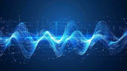 Abstract technology background with layered flowing particle waves, illustrating the overlap of data processed by cyber technology for a modern digital experience