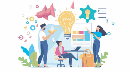 Business team working together on new project launching new business idea brainstorming innovation startup company teamwork strategy development background