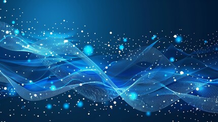 Abstract technology background with layered flowing particle waves, illustrating the overlap of data processed by cyber technology for a modern digital experience