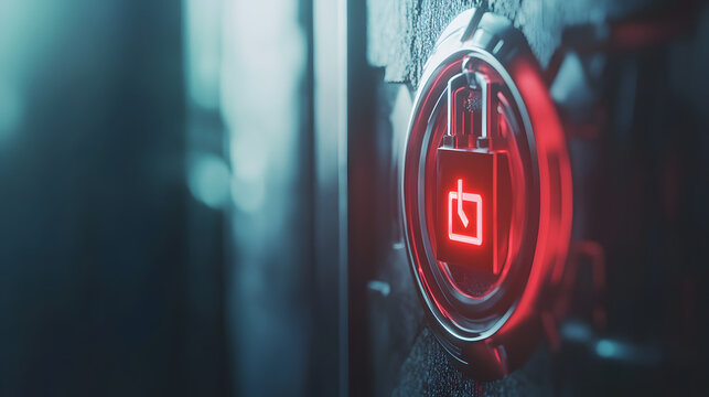 Futuristic digital lock on advanced device with glowing red light indicating access denied, symbolizing technology restrictions and security measures