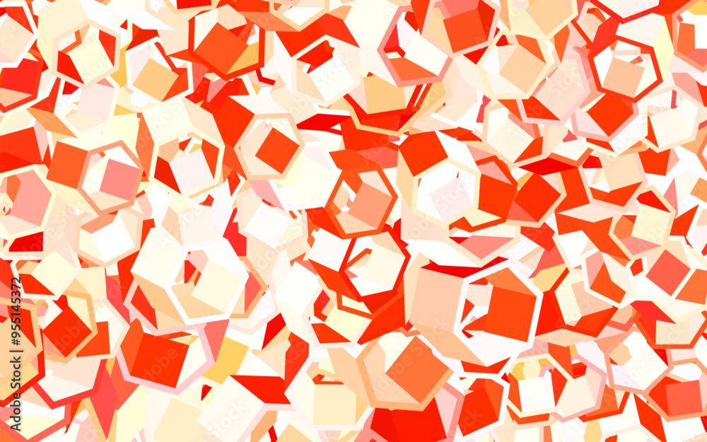 Sticker light red, yellow vector backdrop with hexagons.