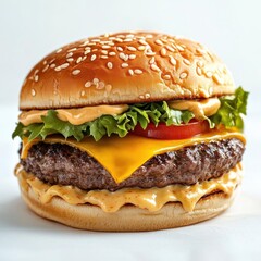 Detailed realistic HD of  burger in full juiciness