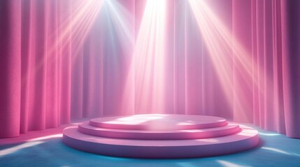 Pink stage with spotlight for product display.