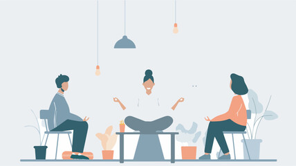 Office Mindfulness Meditation Group Wellbeing Break Relaxation Calm Collective Tranquility Workplace ZenIllustration