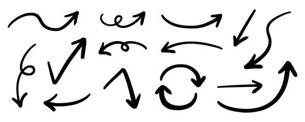 ベクターのペンの手書きの矢印セット 白黒