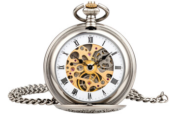 A vintage silver pocket watch isolated on white background