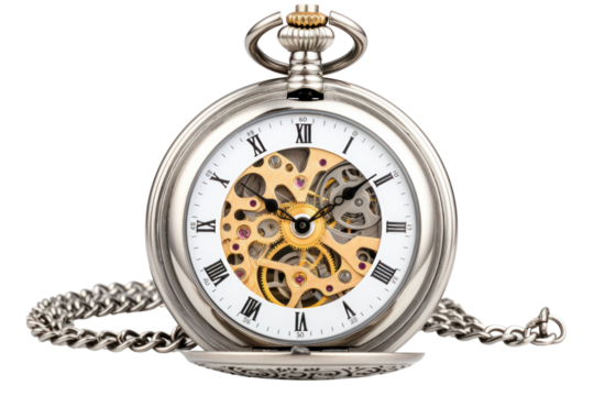 A vintage silver pocket watch isolated on white background