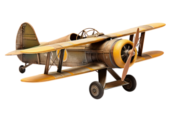 A vintage-style model plane with a weathered finish isolated on white background