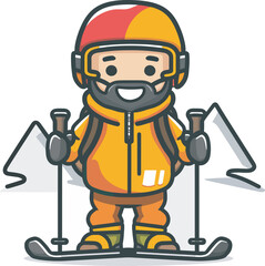 Fototapeta premium Happy Skier Character Winter Sports Illustration Snow Mountain Skiing Cold Weather Outdoor Activity Cartoon Design Element Visual Graphic Design Digital Art Icon Avatar Branding Marketing