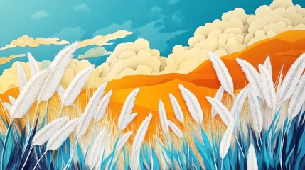 Kans Grass in Papercut Style - Elegant Nature Design