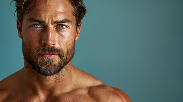 A man with a beard and a blue shirt