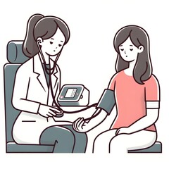 Flat Design Cartoon Female Doctor Checking a Female Patient's Blood Pressure
