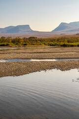 Landscape with Tornetrask lake and u-shaped valley Lapporten, Norrbotten, Sweden