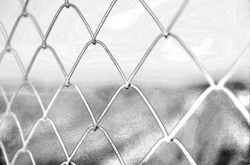 Fototapeta premium Chain link grid fence, pencil drawn sketch illustration