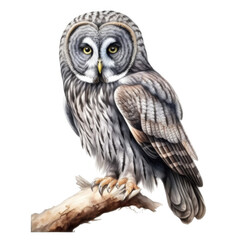 Fototapeta premium A Great Grey Owl Perched on a Branch with Sharp Talons