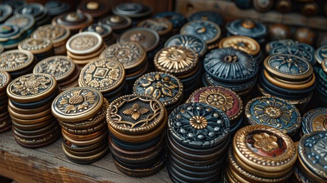 antique buttons, collectibles, badges, vintage, wallpaper, background