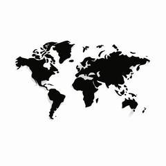 Clean black world map in silhouette style on a isolated white background (1)