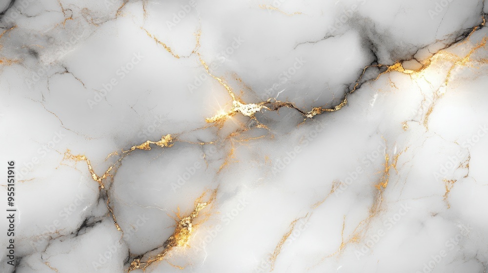 Wall mural Seamless marble texture in light grey with gold veins, [Abstract Background Marble], [Modern and elegant]