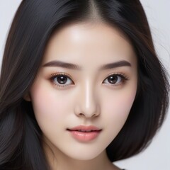 Fototapeta premium Attractive Girl with Long Hair and Bright Eyes