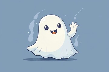 Obraz premium A cute cartoon ghost waving, perfect for Halloween decorations or playful designs. Adorable and charming, it brings joy to all.