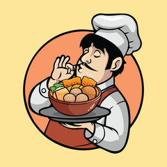 delicious meatballs logo mascot illustration