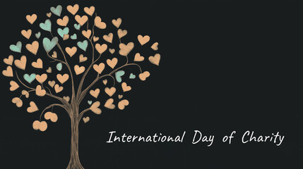 A vibrant tree adorned with heart-shaped leaves representing growth during International Day of Charity celebration